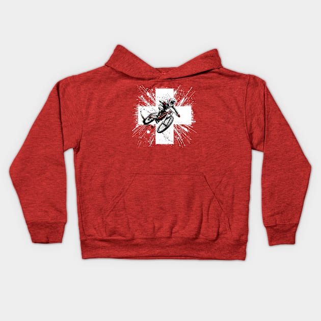 Swiss Mountain Biker - MTB Switzerland Mountainbike Kids Hoodie by BigWildKiwi